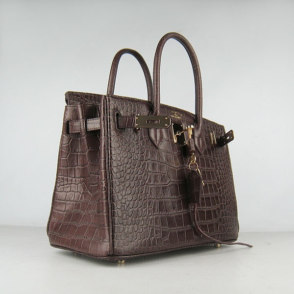 Replica Hermes Birkin 30cm Crocodile Veins Bag Dark Coffee 6088 On Sale - Click Image to Close